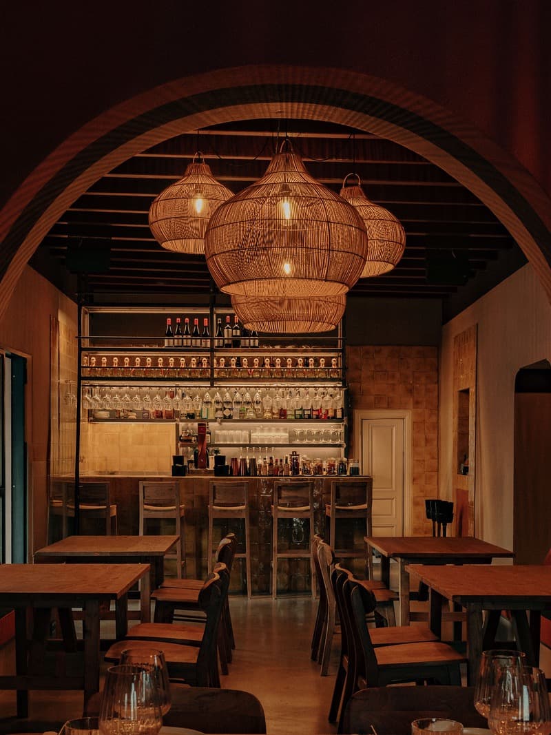 The lantern-lit dining room at Lu-um, San Carlos, Ibiza